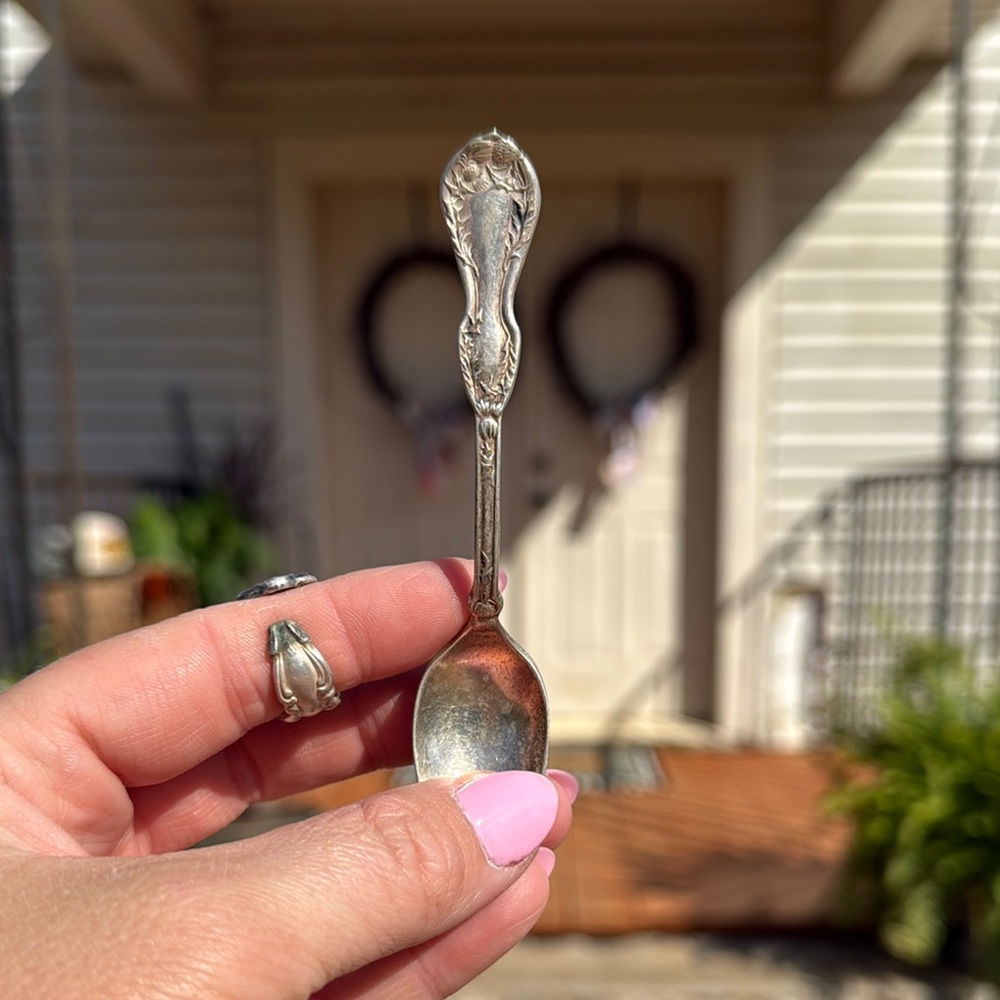 Decorative Silver-Tone Ornate Spoon - Pink Accent